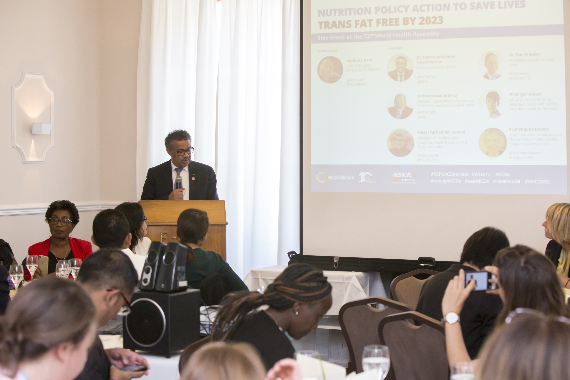Dr Tedros Adhanom Ghebreyesus, WHO Director General, speaking at the event "Nutrition Policy Action to Save Lives - Trans fat free by 2023"