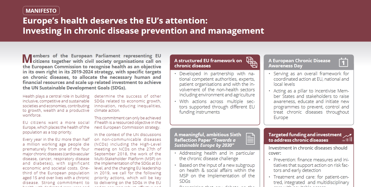 Manifesto calls for greater EU action and investment in NCDs