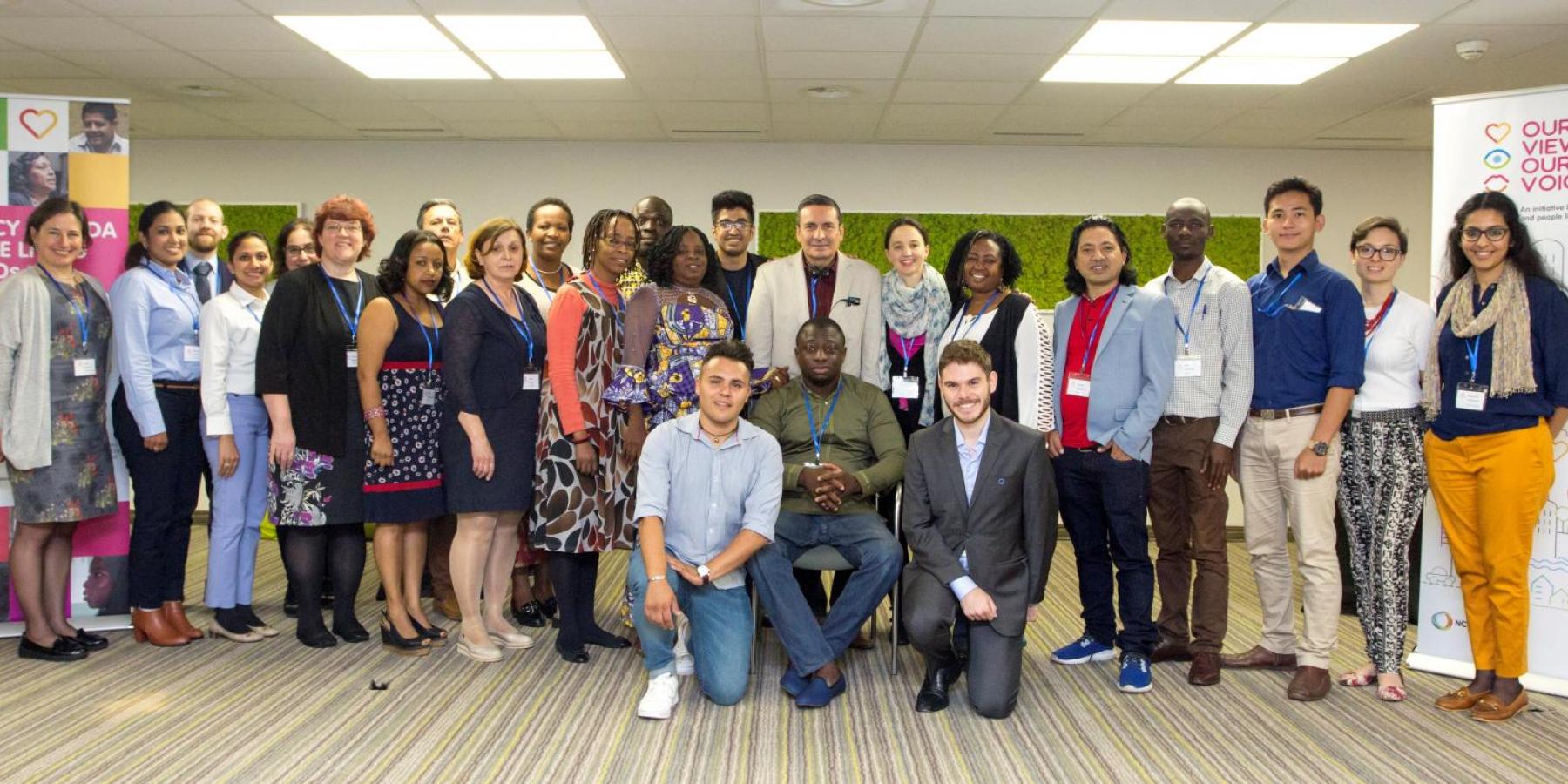 'Family photo' from the Our Views Our Voices training of people living with NCDs, ahead of the 71st World Health Assembly.