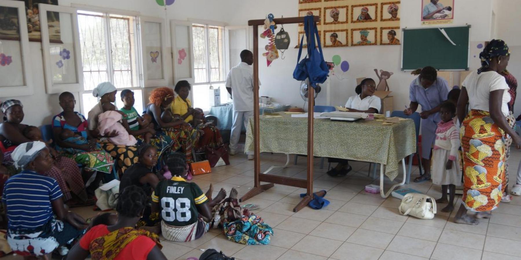 Patients and staff at Marrere Health Center in Marrere, Mozambique. 