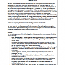 NCD Alliance Submission to WHO consultation on Working Document to develop an action plan for strengthening implementation of the WHO Global Strategy on the Harmful Use of Alcohol (GAS)