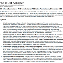 NCD Alliance Submission to WHO Consultation on NCD Action Plan Indicators, 8 November 2013