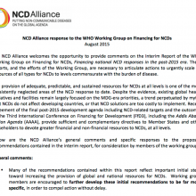 NCD Alliance response to the WHO Working Group on Financing for NCDs