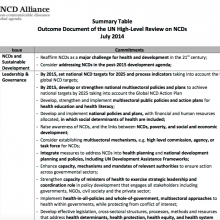 Summary Table: Outcome Document of the UN High-Level Review on NCDs 