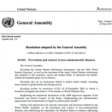 UNGA Resolution on NCD prevention and control