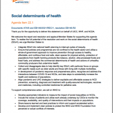 WHA74th WHO World Health Assembly Joint Statement on Agenda Item 22.1: Social Determinants of Health